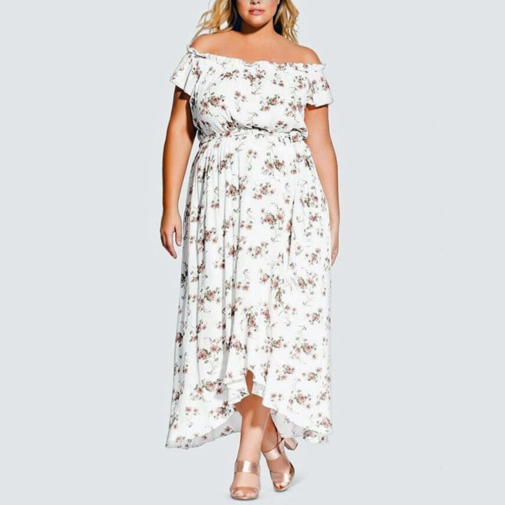 City Chic Garden Art White Floral Maxi Dress Plus Size 16 NWT